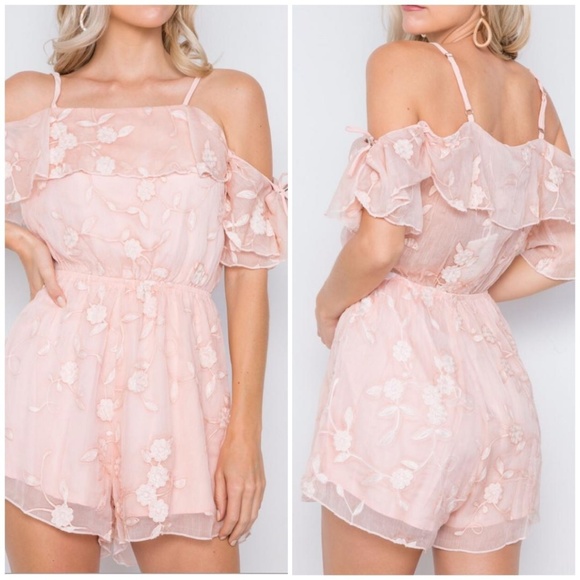 Saints + Secrets Blush Chiffon Overlay Romper - Picture 2 of 4